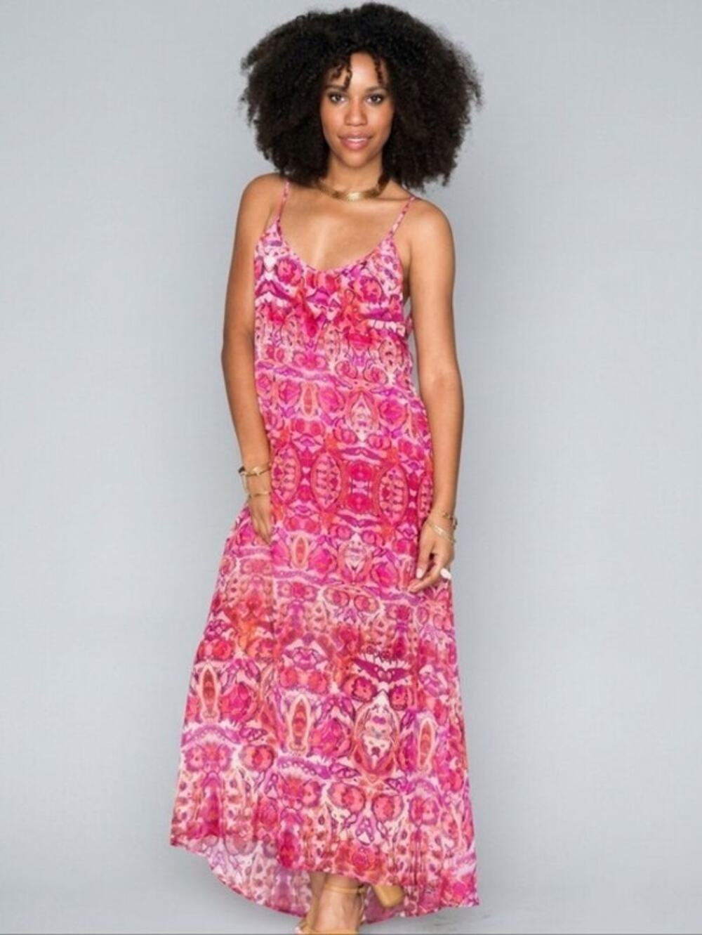 SHOW ME YOUR MUMU Turlington Chiffon Maxi Dress Pink Pomegranate Punch Sz M
